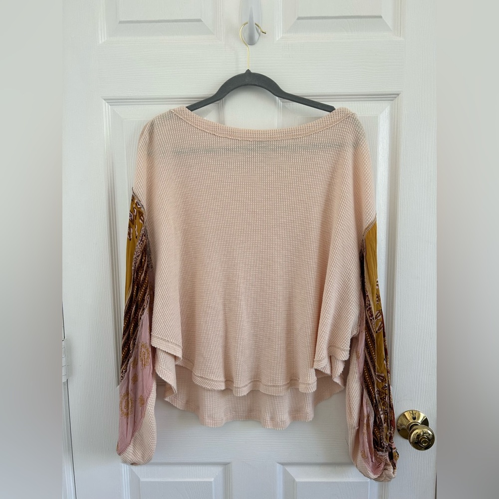 Free People Tops | Free People Puffy Sleeve Waffle Knit Shirt